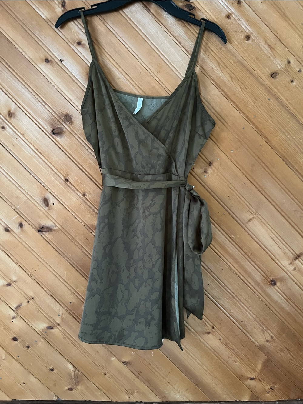 Olive Green Wrap Slip Dress with Side Tie